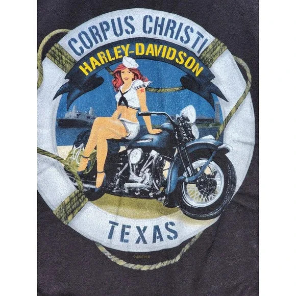 Harley Davidson 2007 Vintage Black T-Shirt 2 Sided Plus 2XL Corpus Sailor Girl